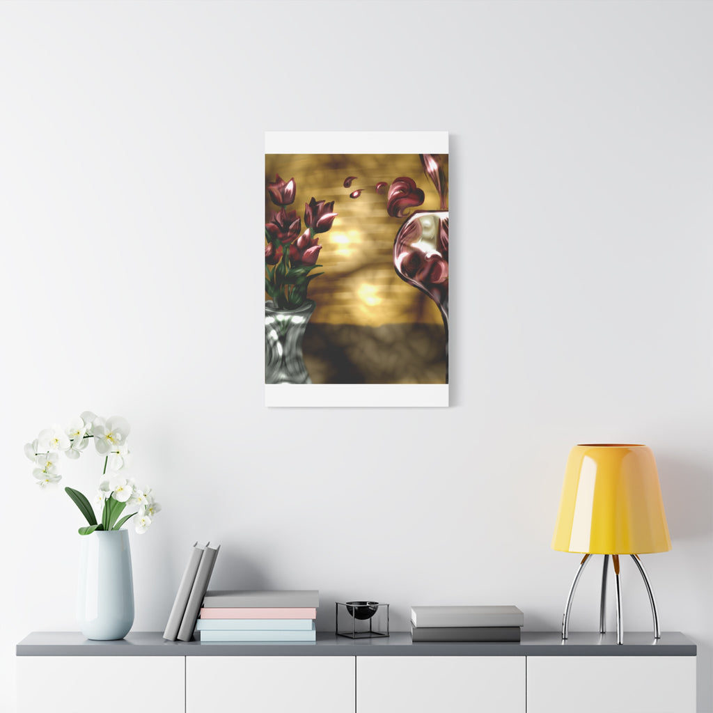 Floral Wine Art Canvas — Tulips & Glass Matte Stretched Wall Art