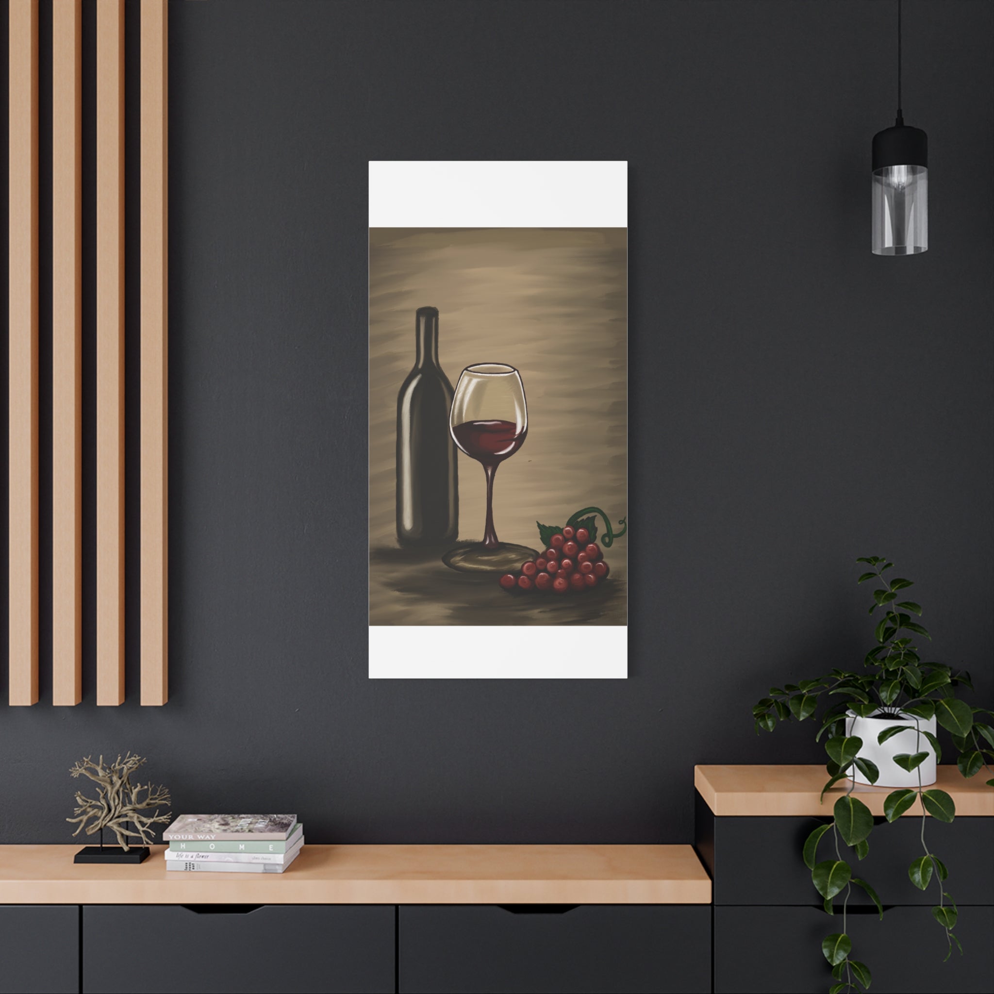 Wine Bottle & Glass Canvas Print — Stretched Matte Wall Art for Kitchen, Dining Room, or Wine Cellar