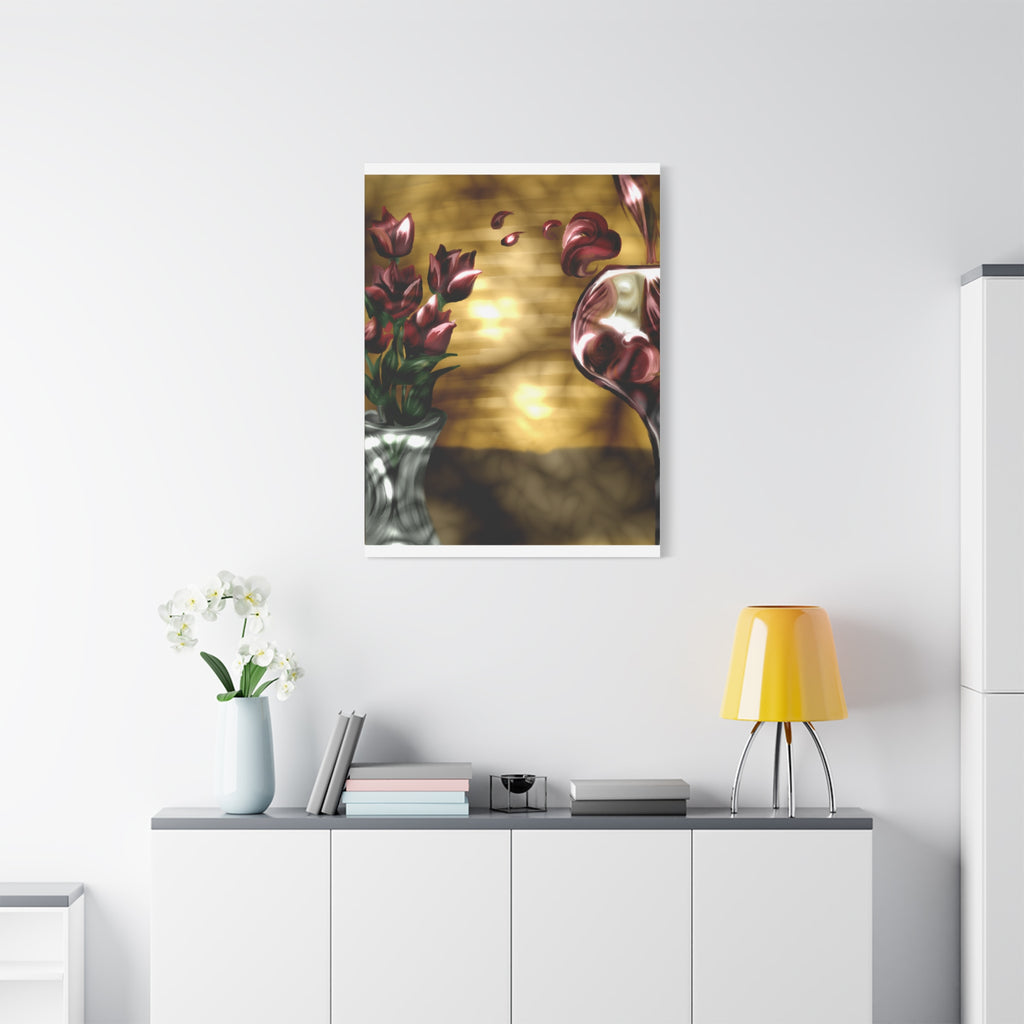 Floral Wine Art Canvas — Tulips & Glass Matte Stretched Wall Art