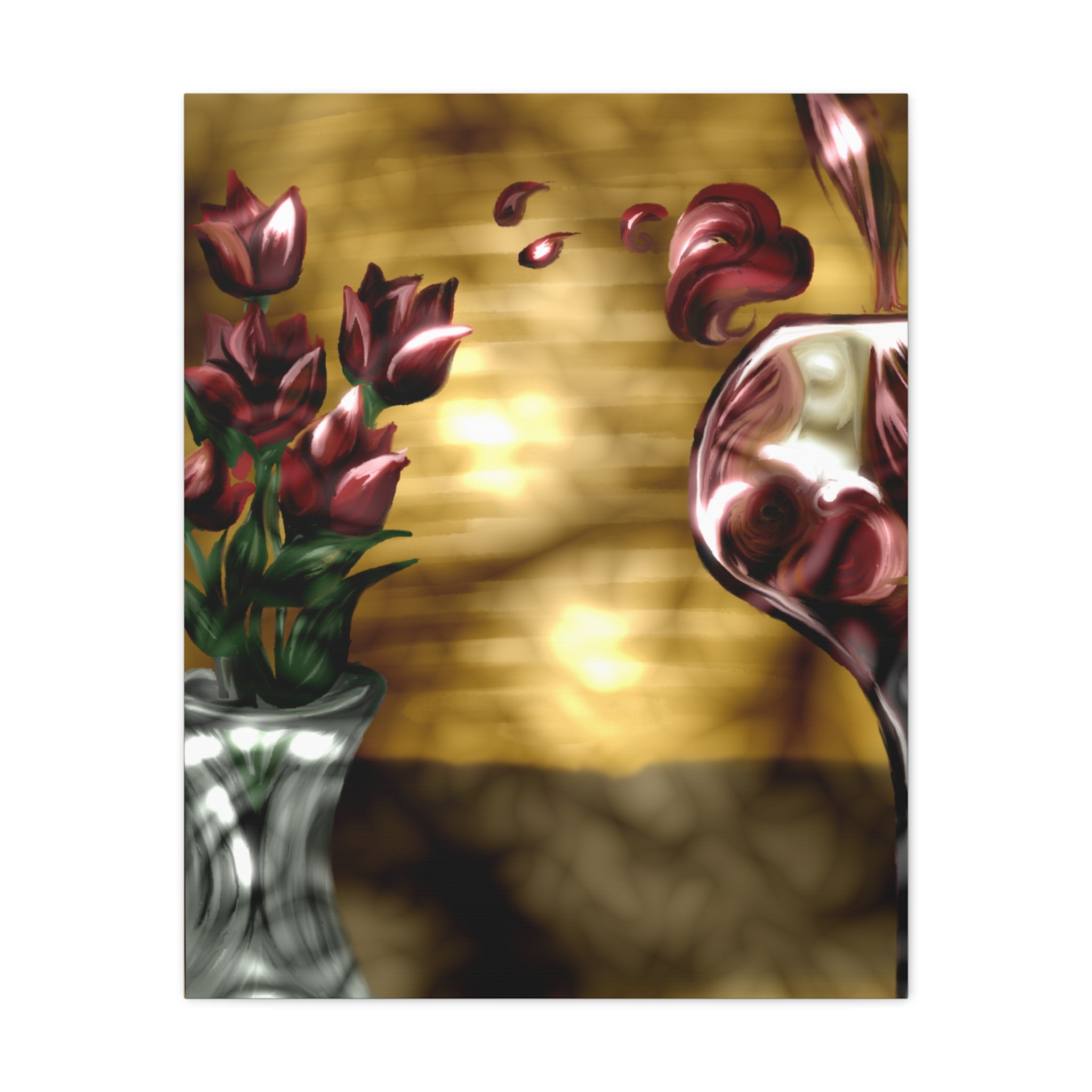 Floral Wine Art Canvas — Tulips & Glass Matte Stretched Wall Art