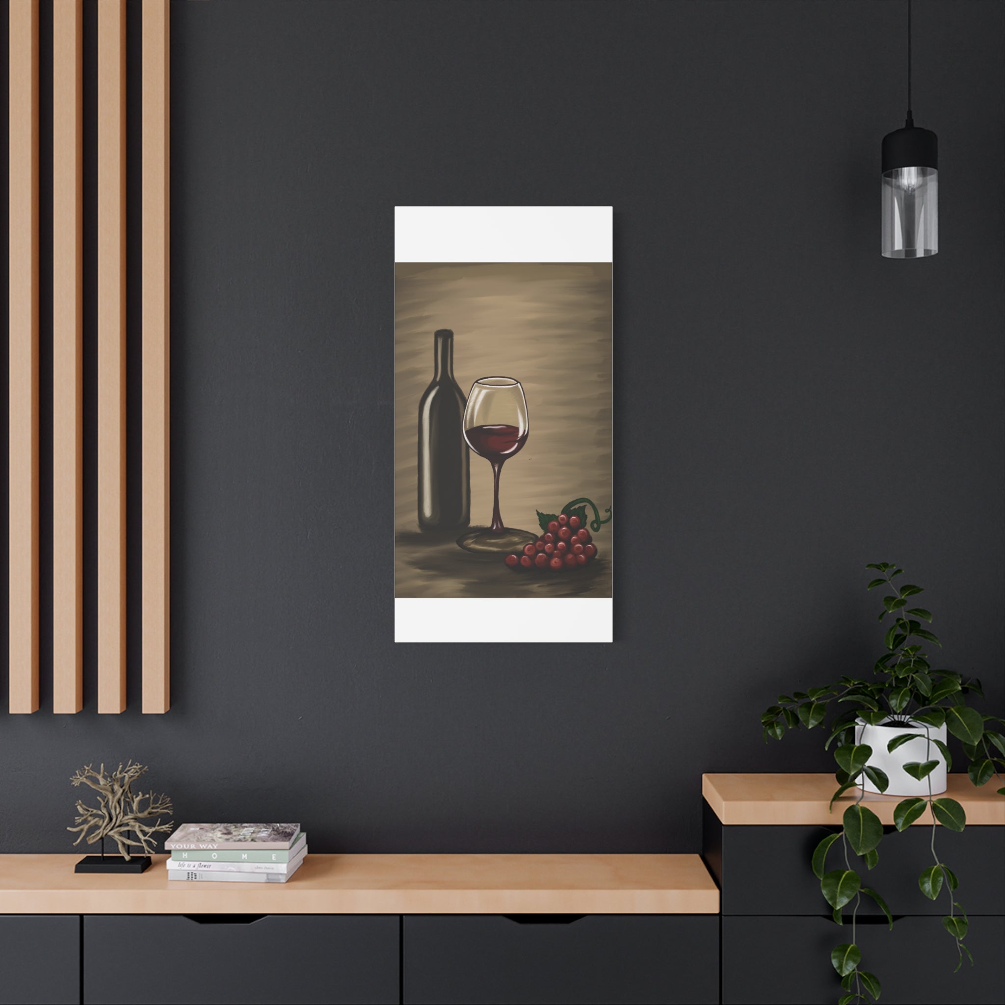 Wine Bottle & Glass Canvas Print — Stretched Matte Wall Art for Kitchen, Dining Room, or Wine Cellar