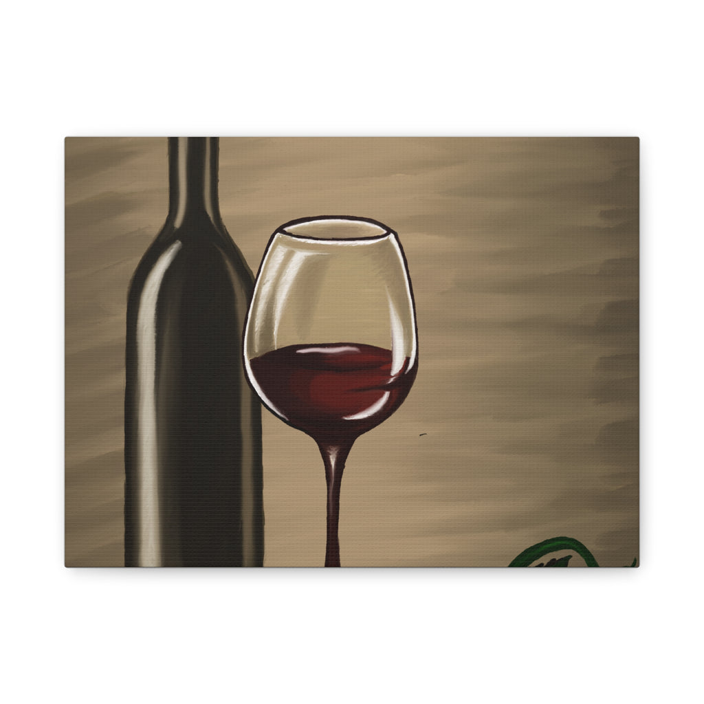 Wine Bottle & Glass Canvas Print — Stretched Matte Wall Art for Kitchen, Dining Room, or Wine Cellar