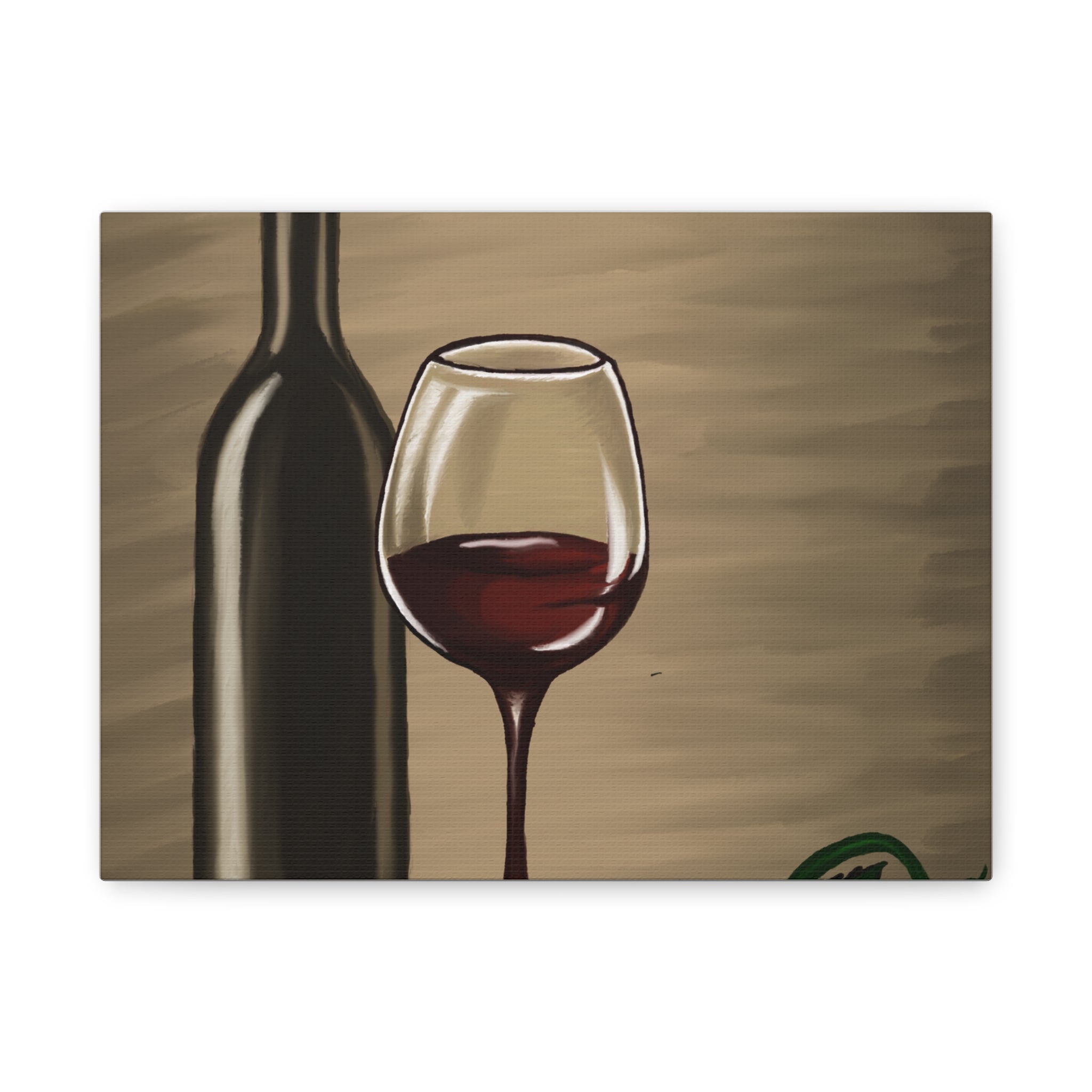 Wine Bottle & Glass Canvas Print — Stretched Matte Wall Art for Kitchen, Dining Room, or Wine Cellar