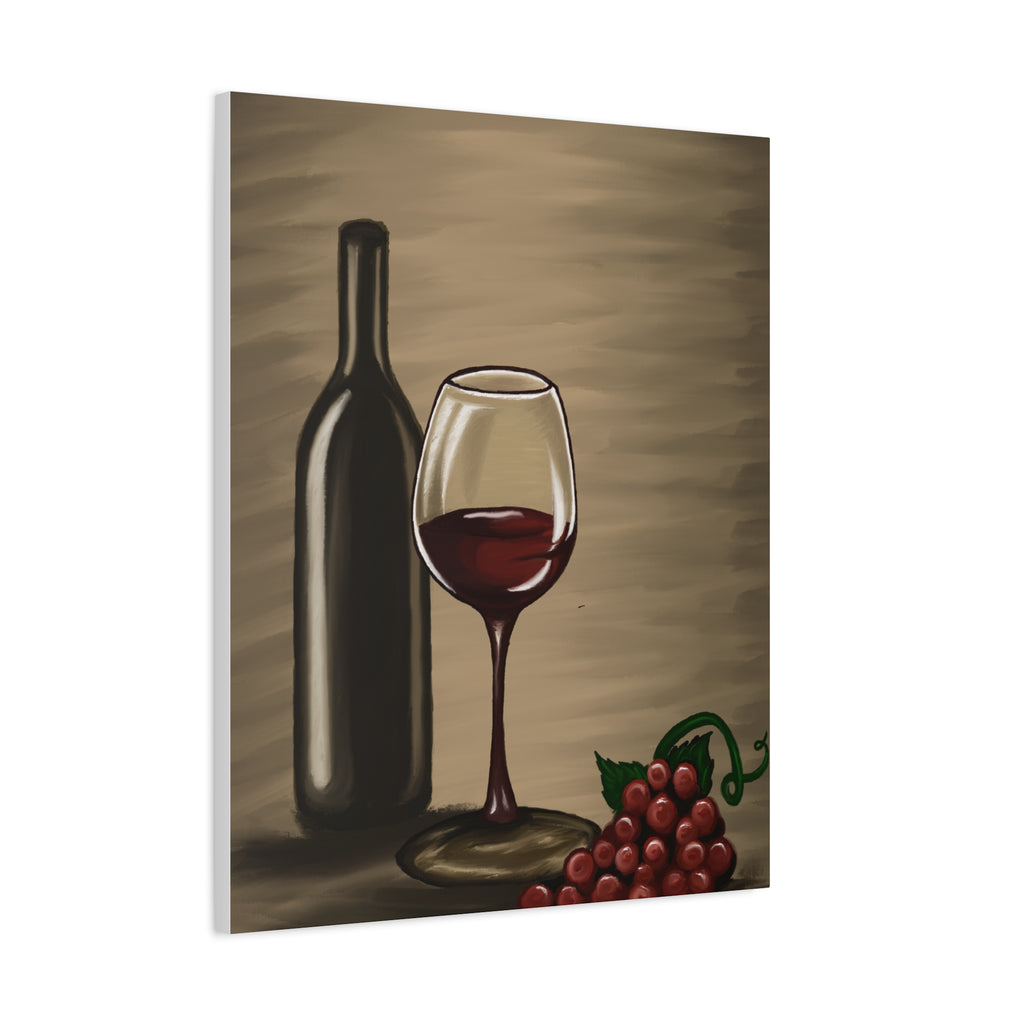 Wine Bottle & Glass Canvas Print — Stretched Matte Wall Art for Kitchen, Dining Room, or Wine Cellar