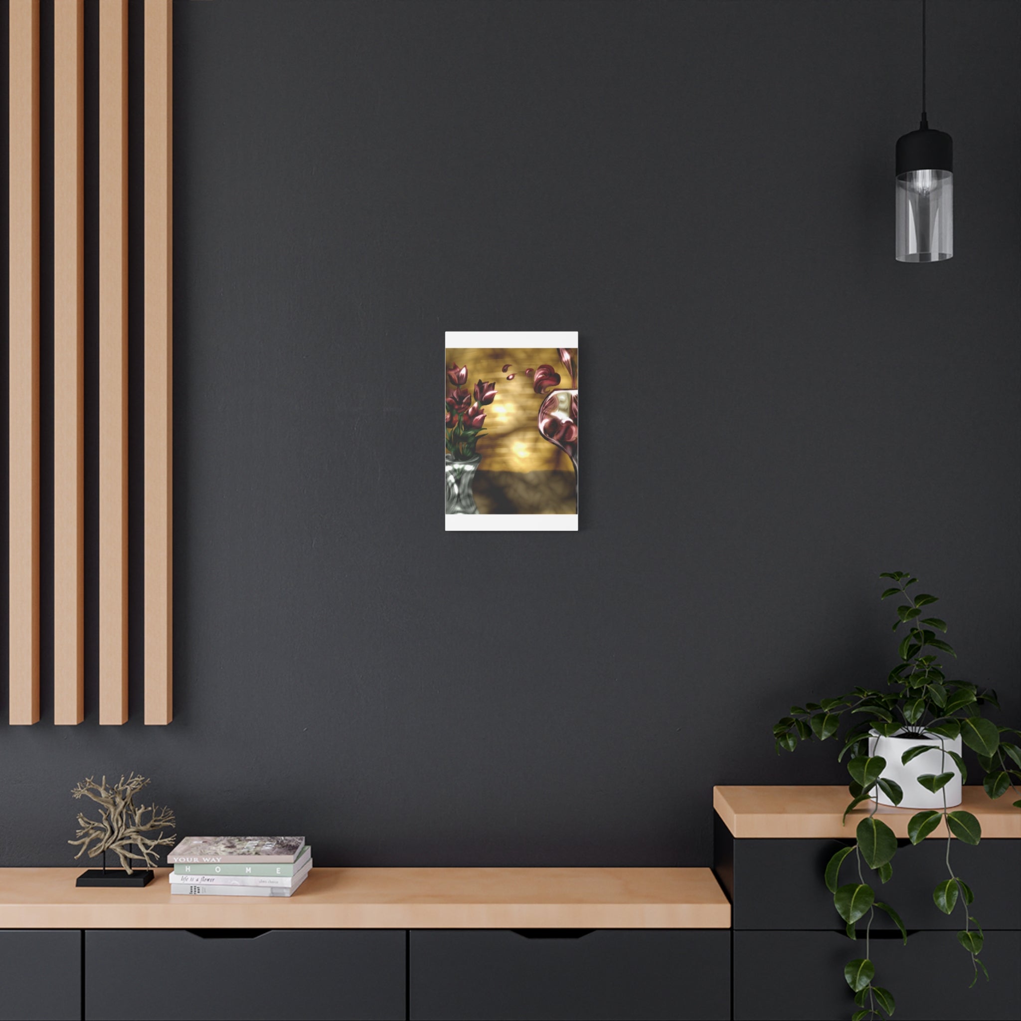 Floral Wine Art Canvas — Tulips & Glass Matte Stretched Wall Art