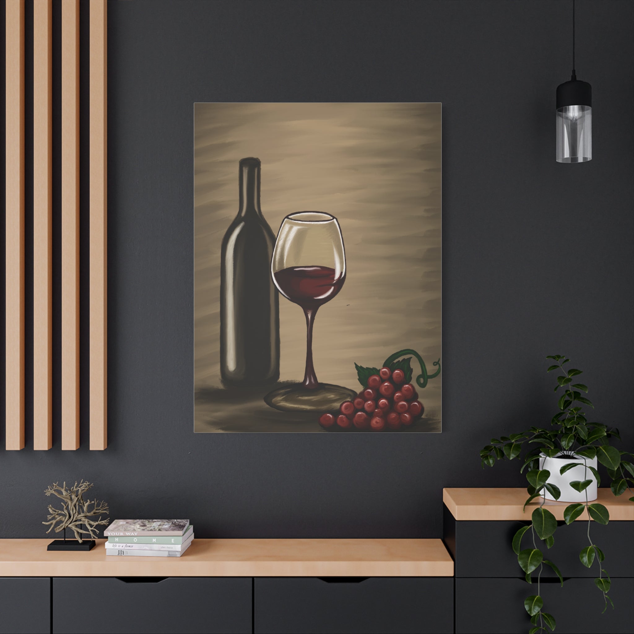 Wine Bottle & Glass Canvas Print — Stretched Matte Wall Art for Kitchen, Dining Room, or Wine Cellar