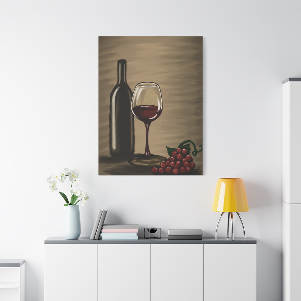 Wine Bottle & Glass Canvas Print — Stretched Matte Wall Art for Kitchen, Dining Room, or Wine Cellar