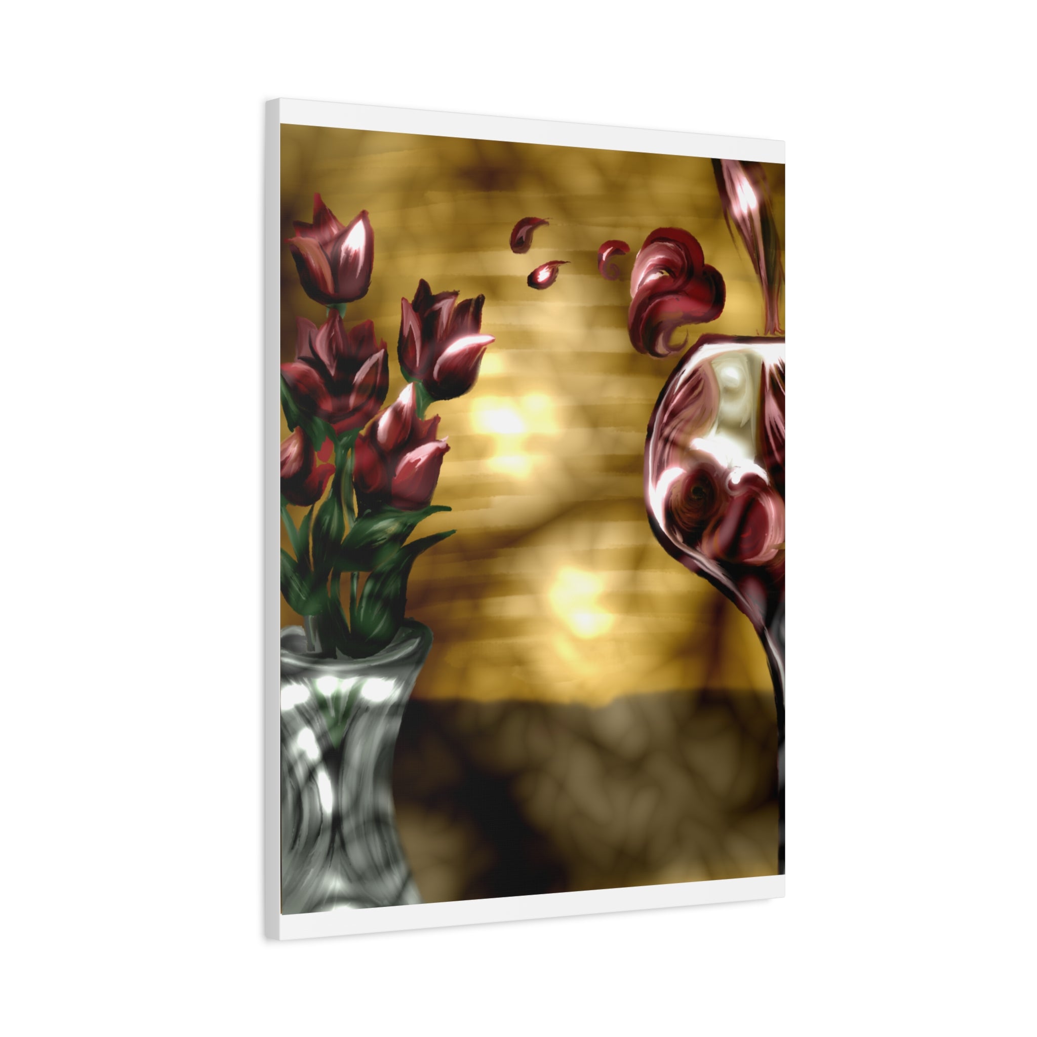 Floral Wine Art Canvas — Tulips & Glass Matte Stretched Wall Art