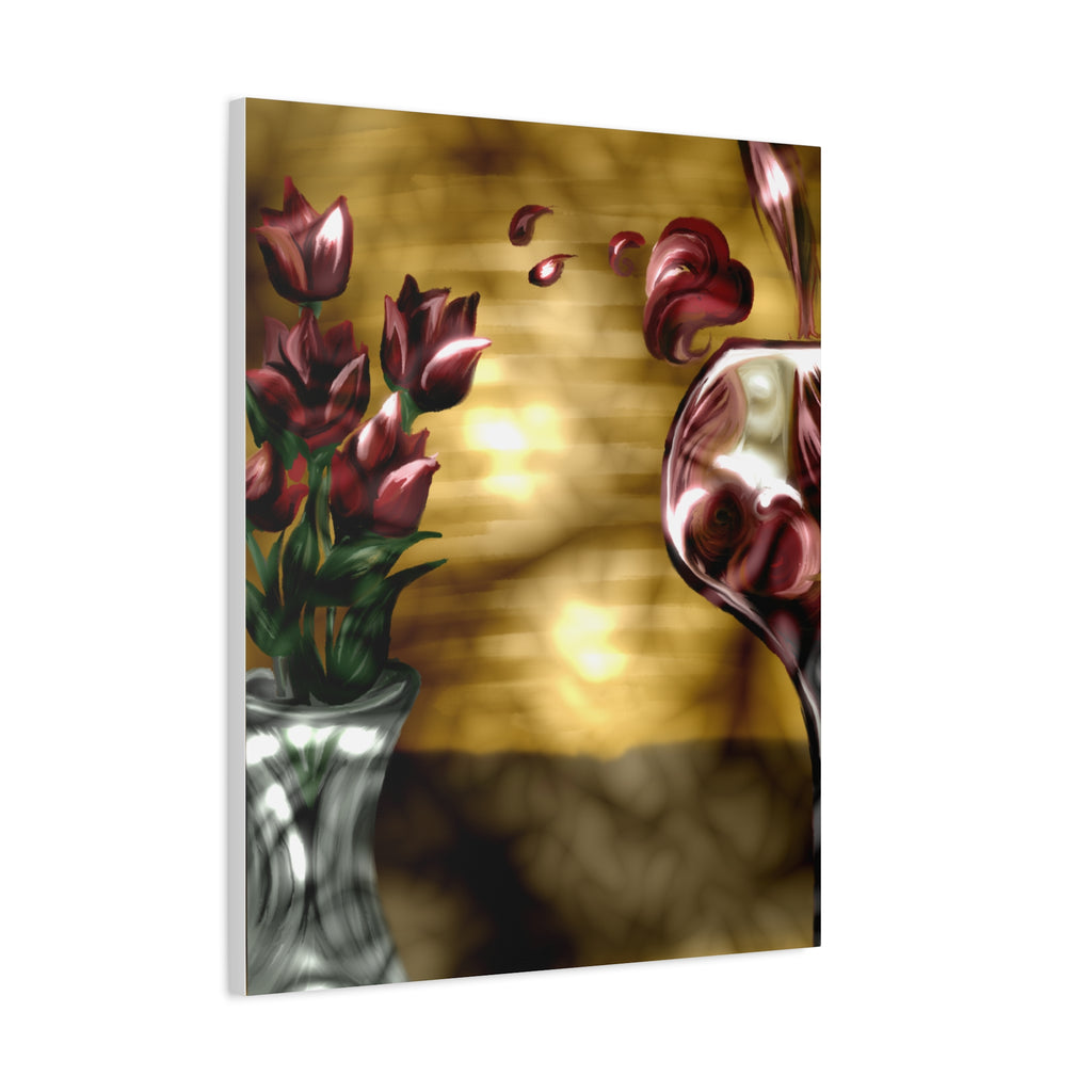 Floral Wine Art Canvas — Tulips & Glass Matte Stretched Wall Art