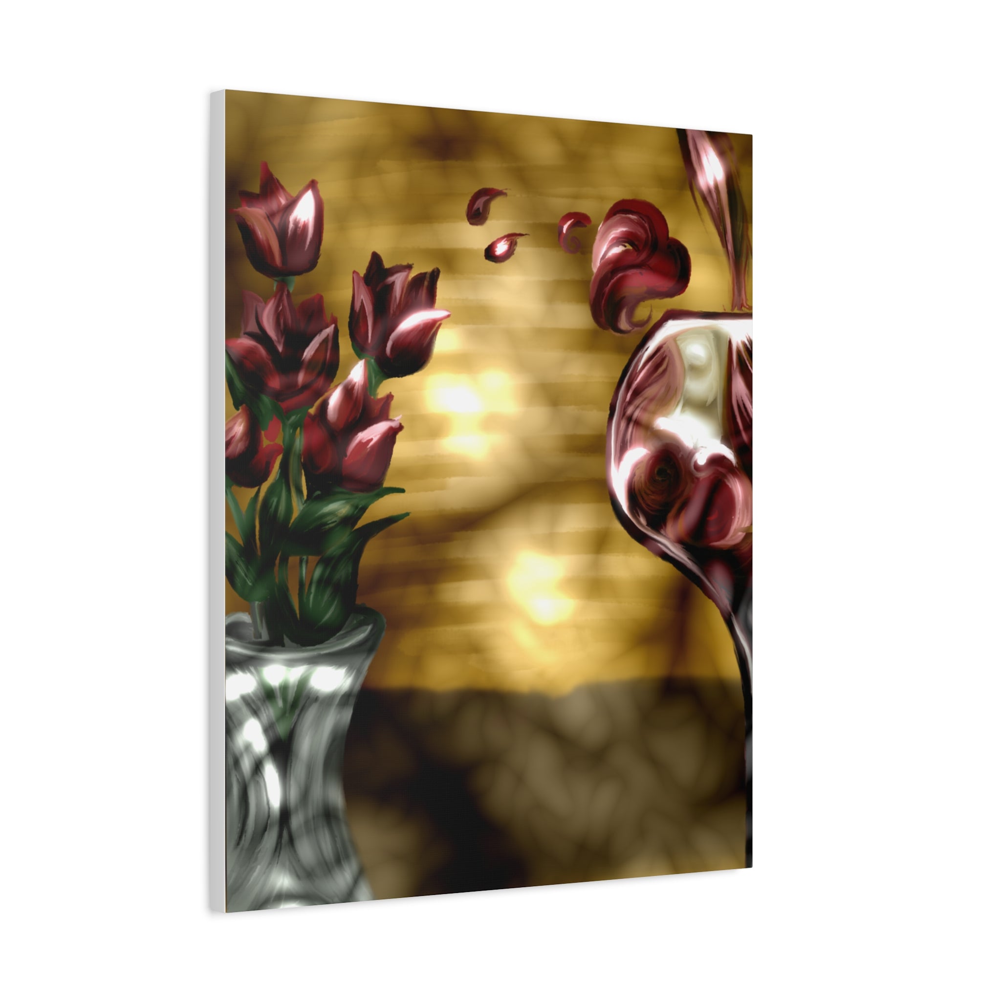 Floral Wine Art Canvas — Tulips & Glass Matte Stretched Wall Art