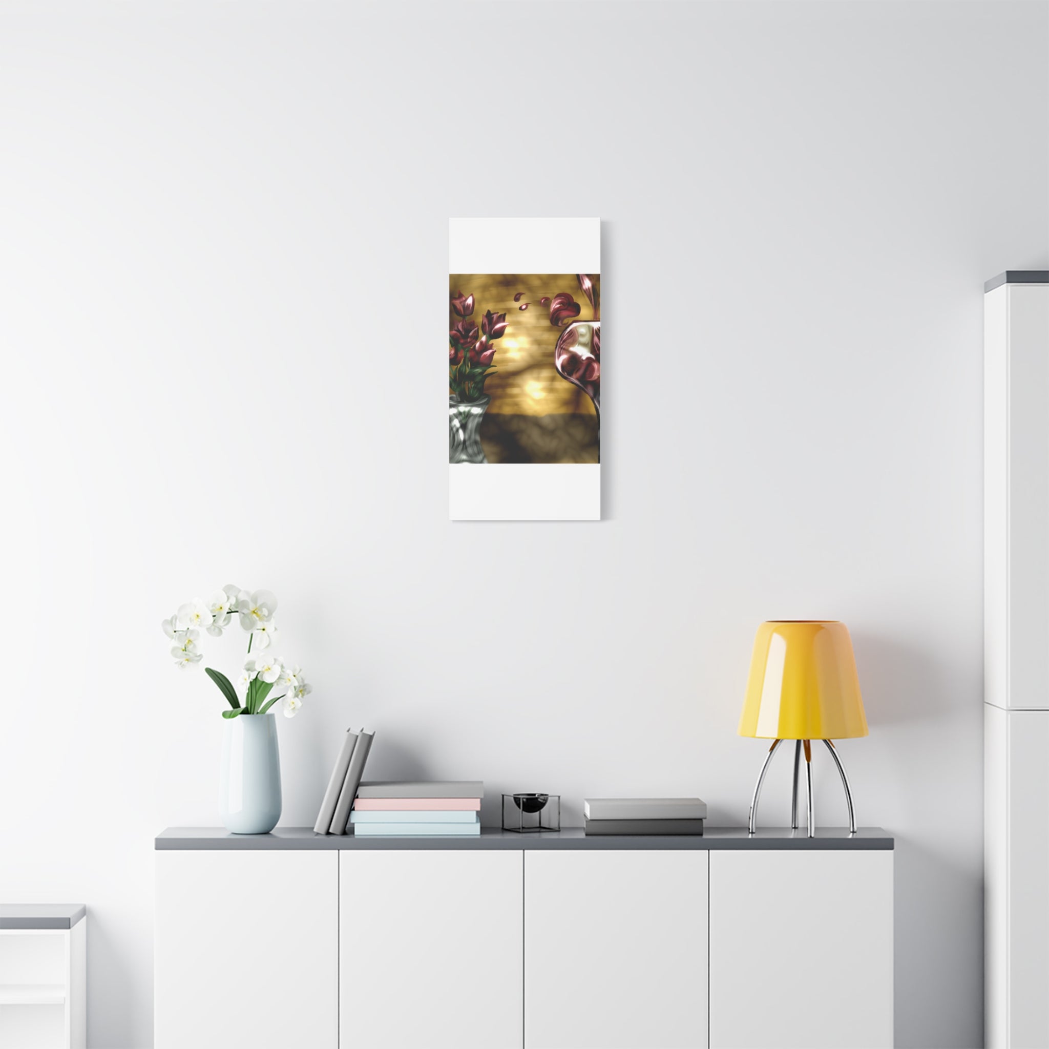 Floral Wine Art Canvas — Tulips & Glass Matte Stretched Wall Art