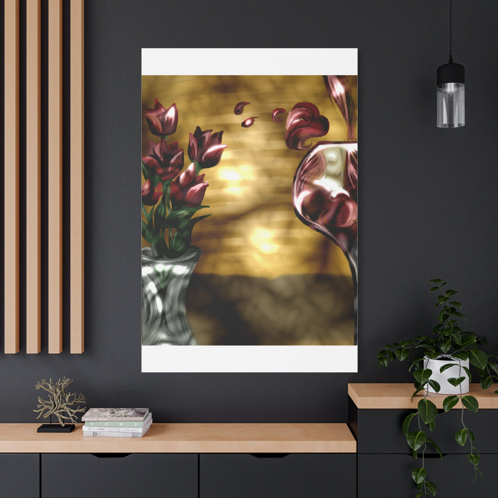 Floral Wine Art Canvas — Tulips & Glass Matte Stretched Wall Art