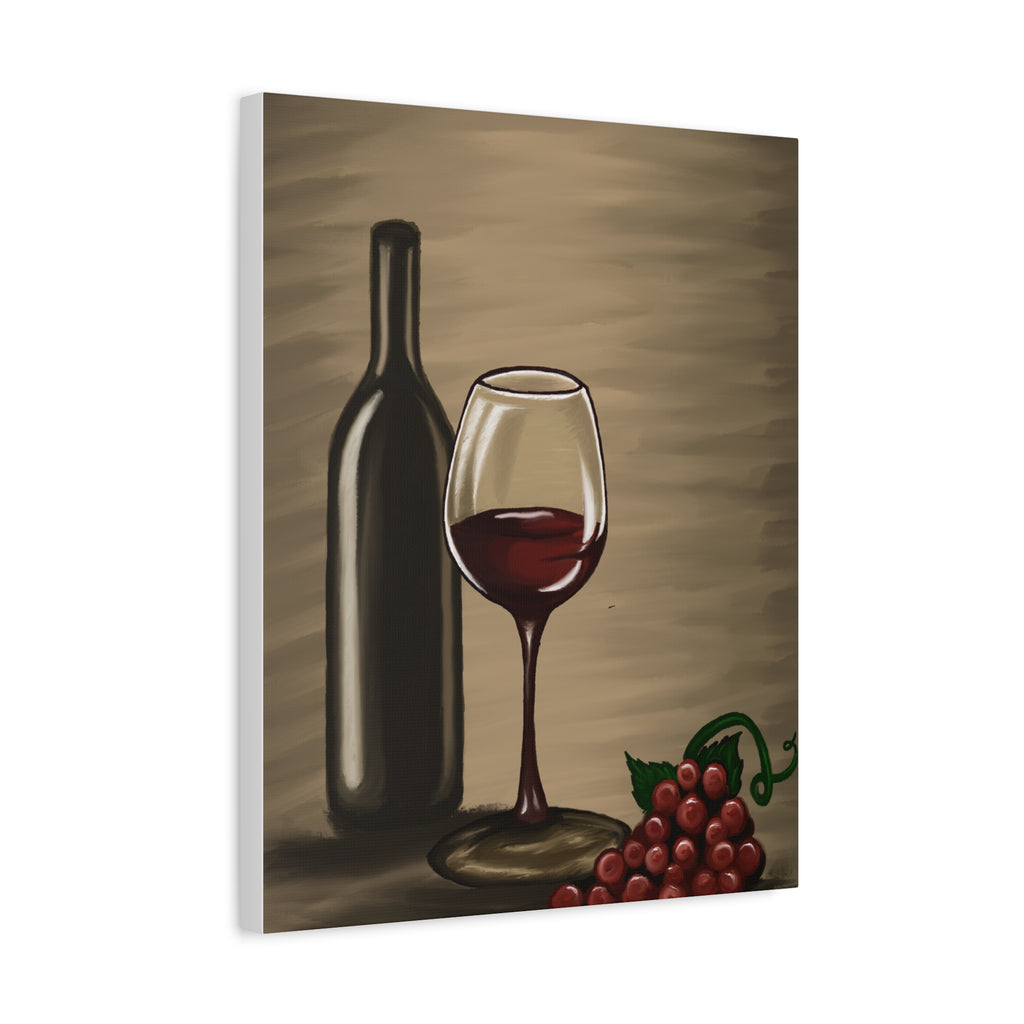 Wine Bottle & Glass Canvas Print — Stretched Matte Wall Art for Kitchen, Dining Room, or Wine Cellar