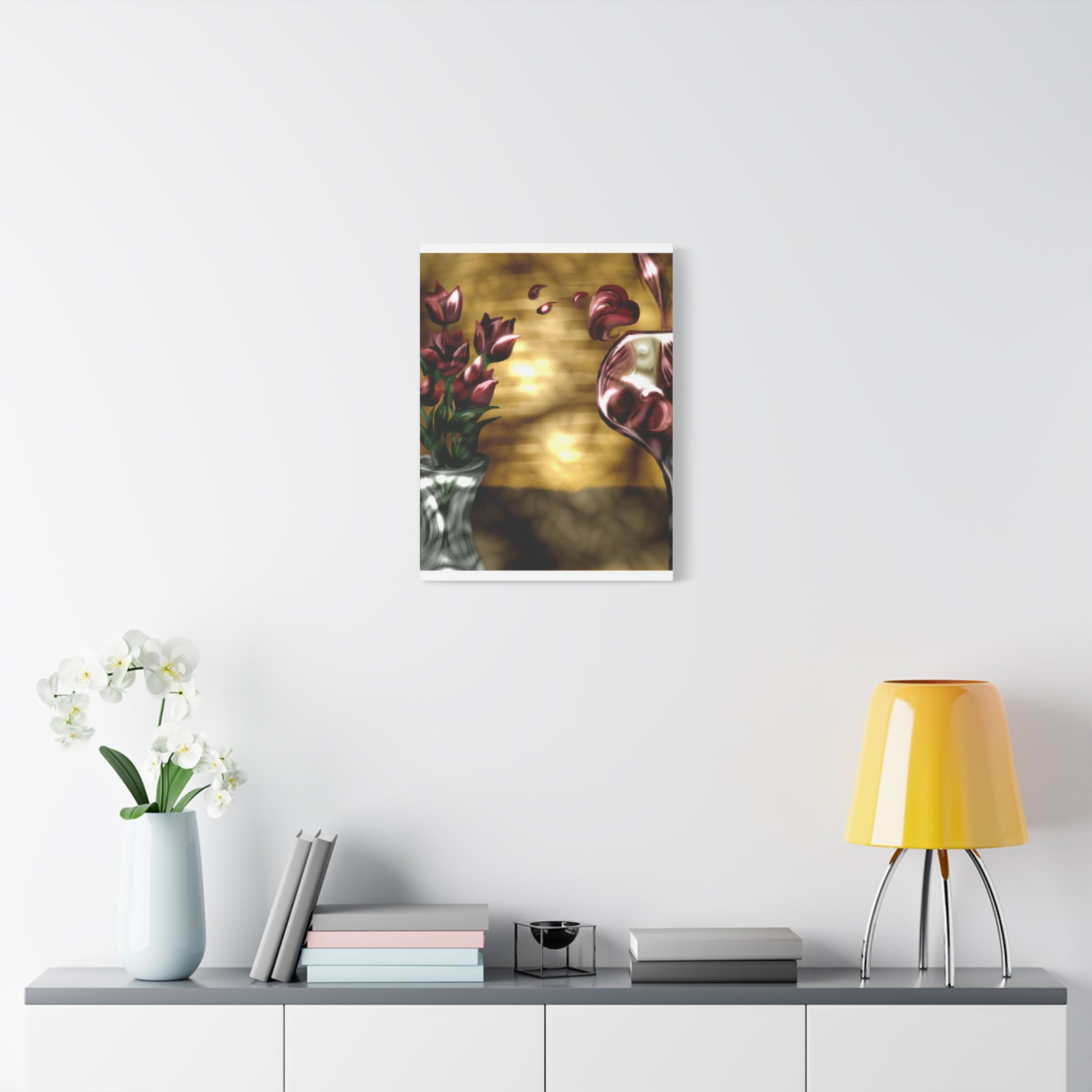 Floral Wine Art Canvas — Tulips & Glass Matte Stretched Wall Art