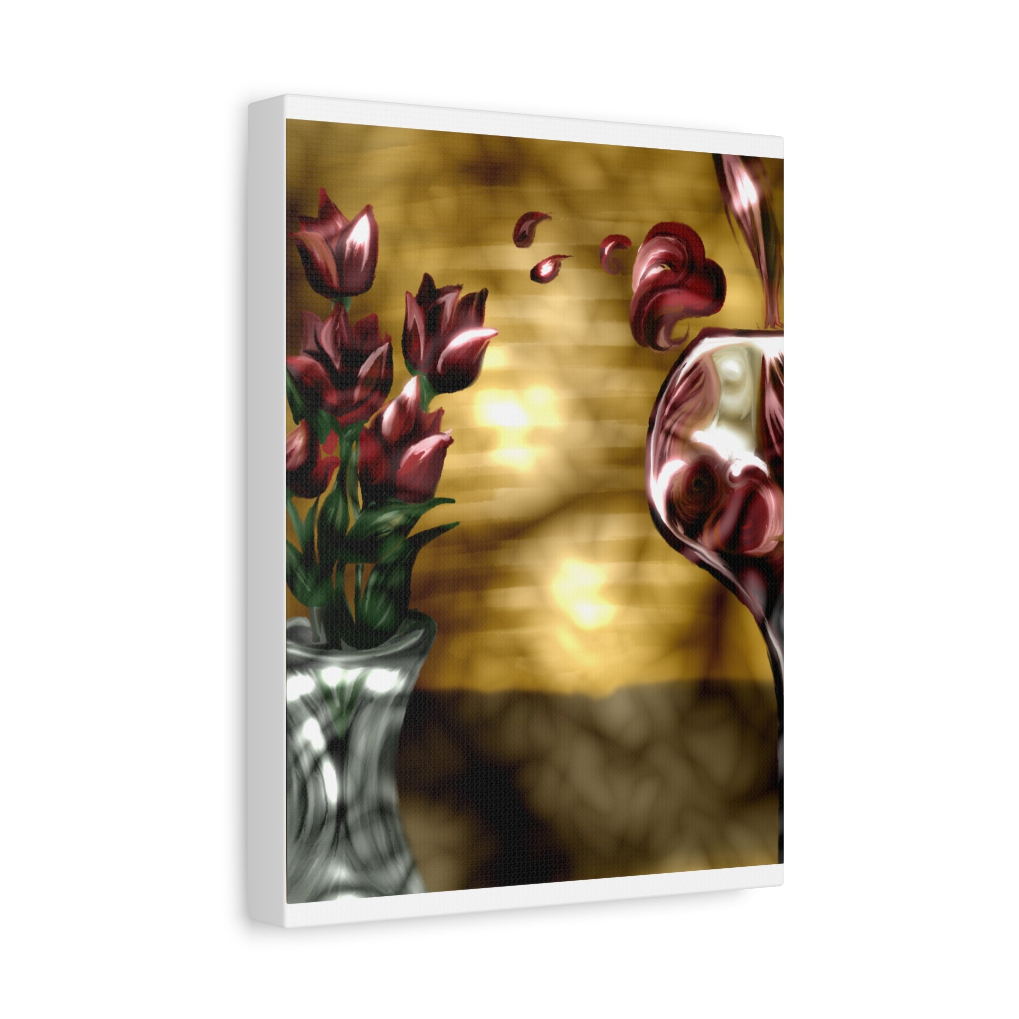 Floral Wine Art Canvas — Tulips & Glass Matte Stretched Wall Art