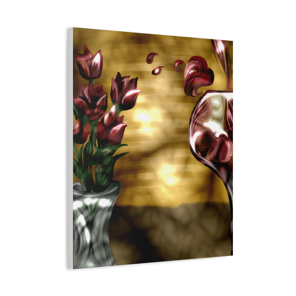 Floral Wine Art Canvas — Tulips & Glass Matte Stretched Wall Art