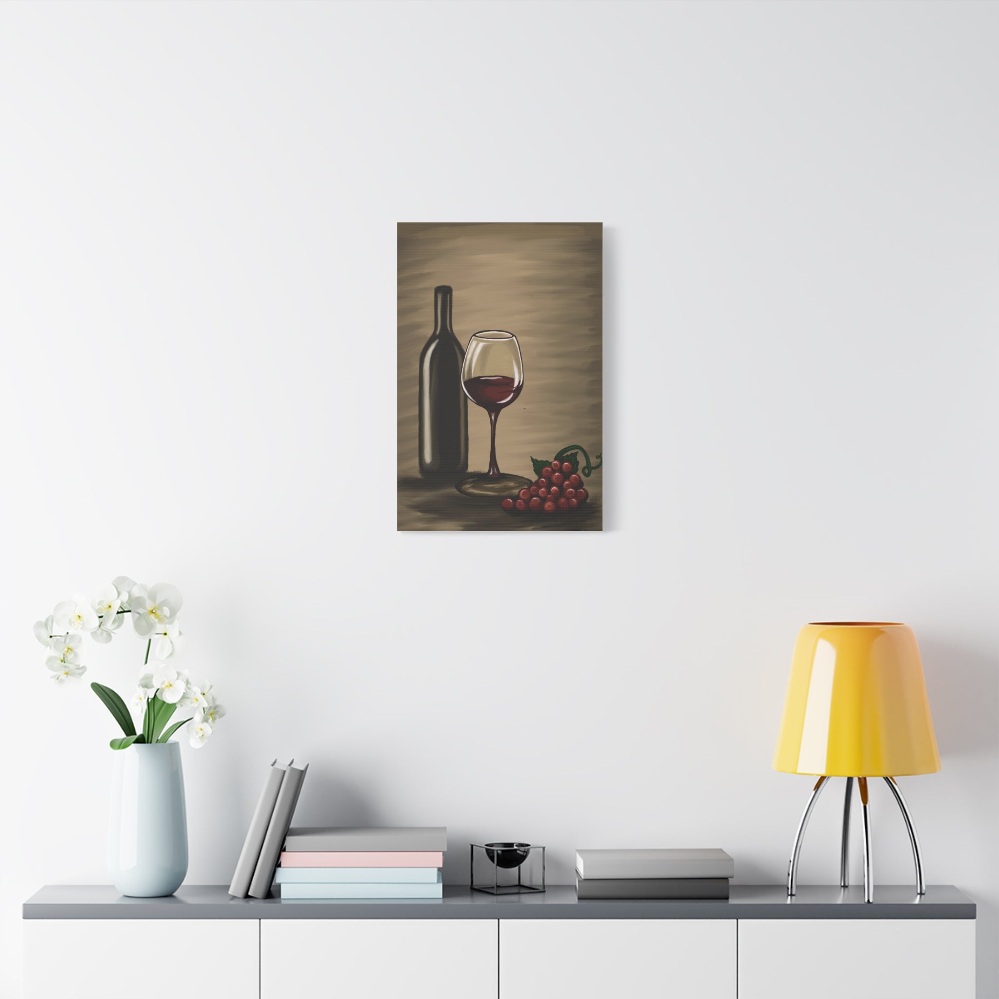 Wine Bottle & Glass Canvas Print — Stretched Matte Wall Art for Kitchen, Dining Room, or Wine Cellar