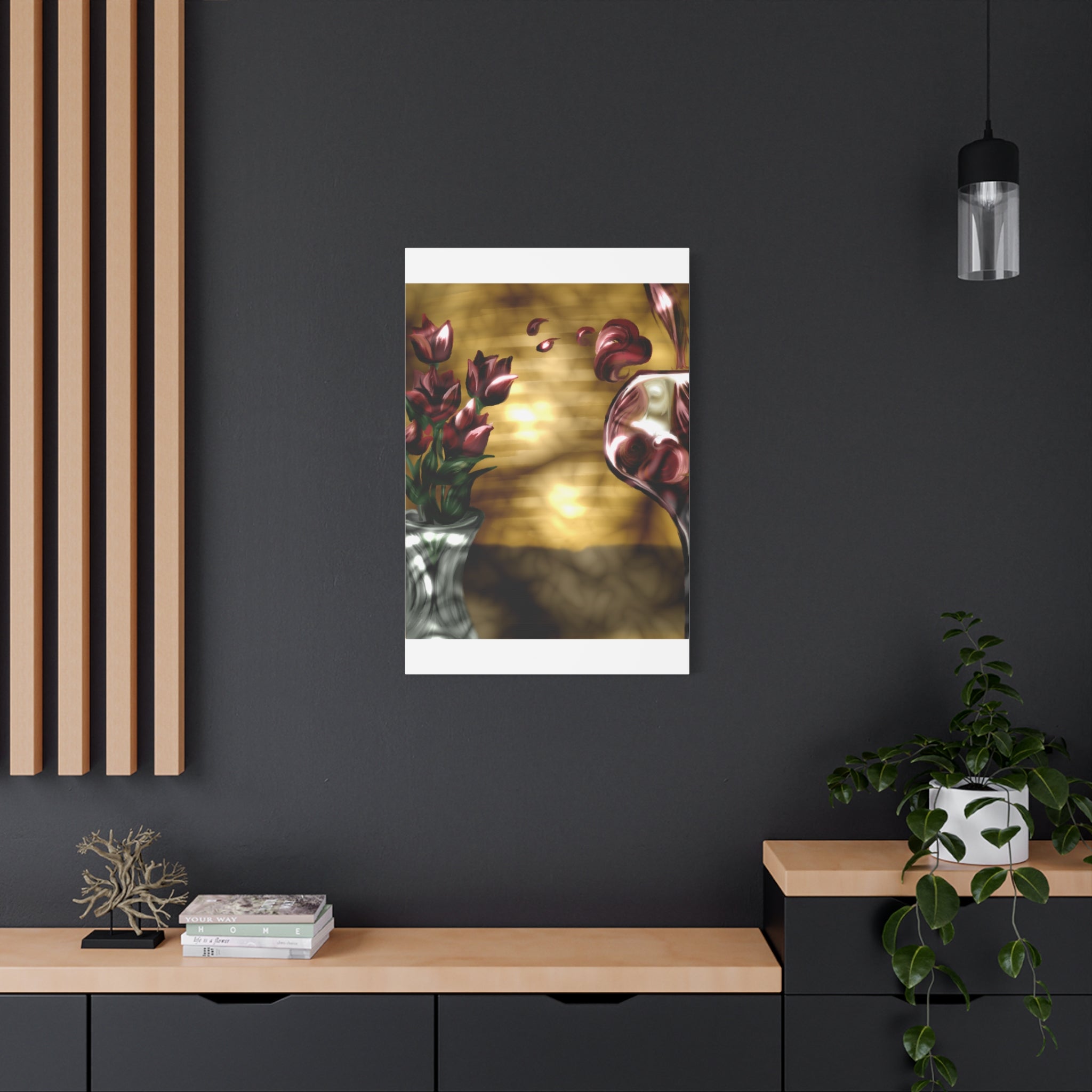 Floral Wine Art Canvas — Tulips & Glass Matte Stretched Wall Art