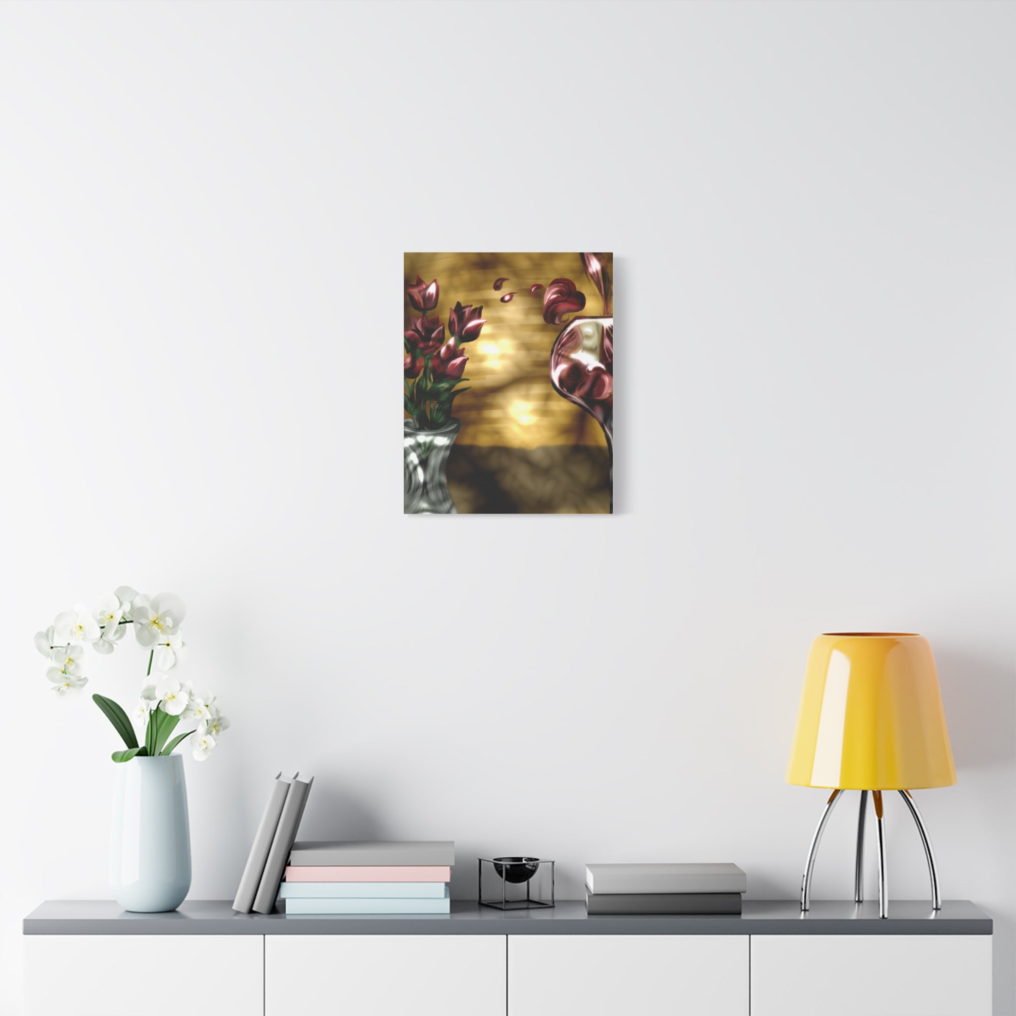 Floral Wine Art Canvas — Tulips & Glass Matte Stretched Wall Art