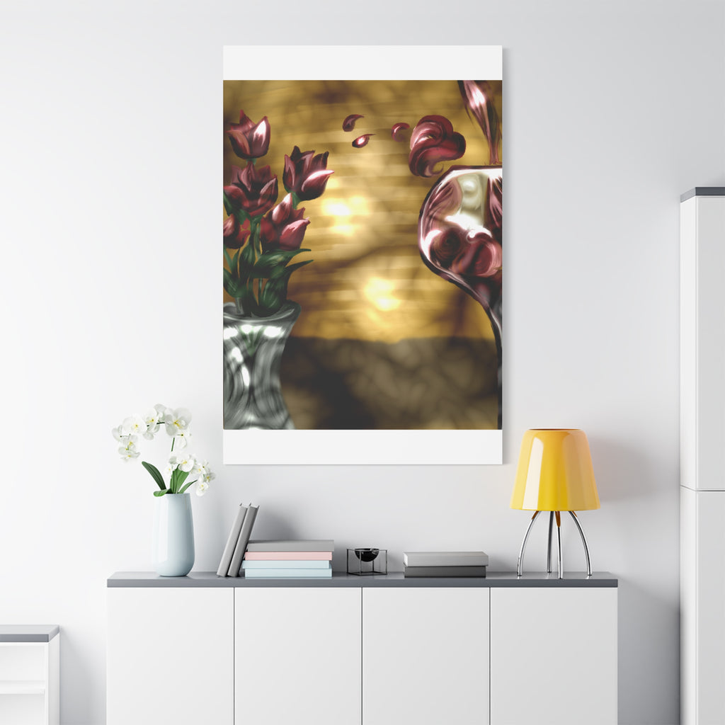 Floral Wine Art Canvas — Tulips & Glass Matte Stretched Wall Art