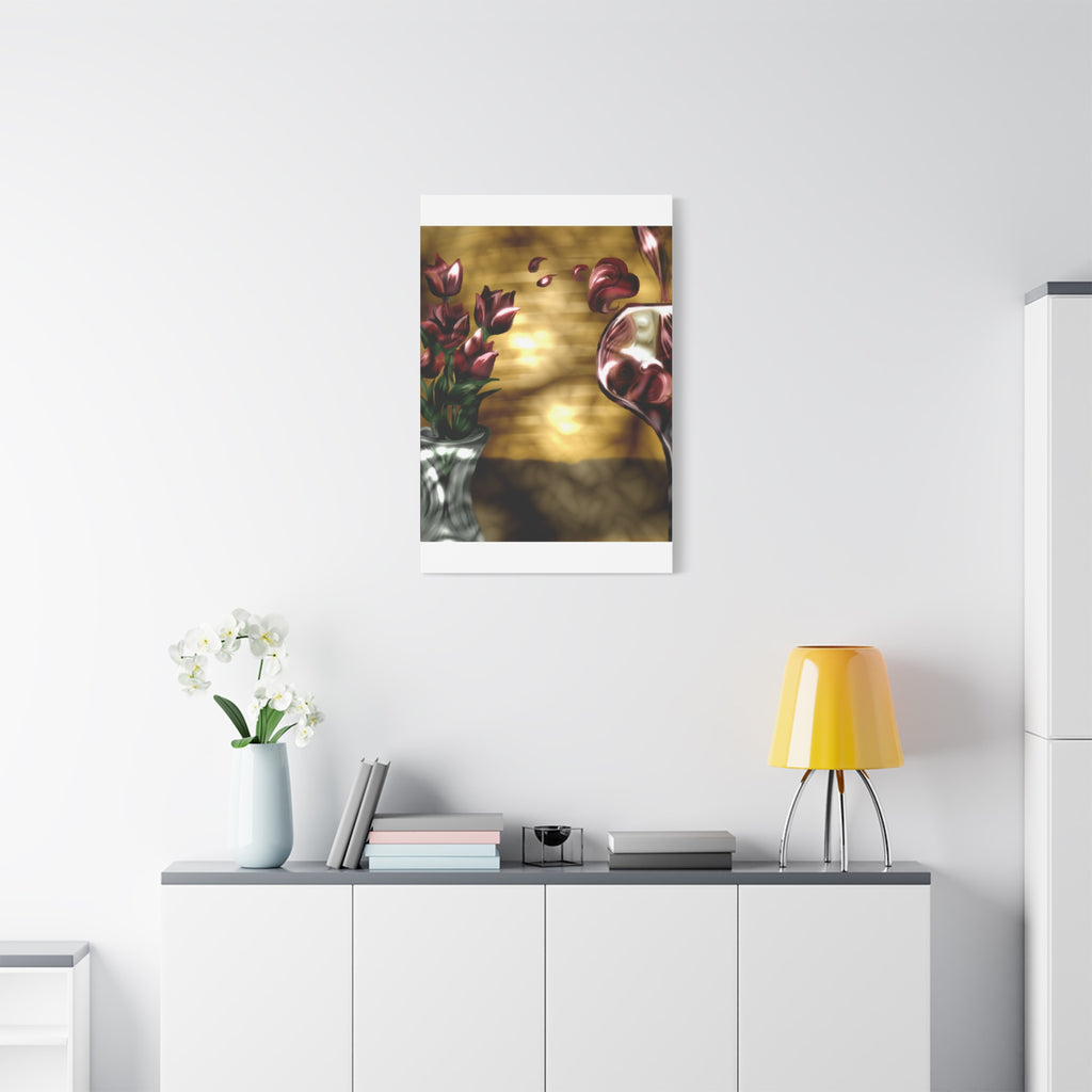 Floral Wine Art Canvas — Tulips & Glass Matte Stretched Wall Art