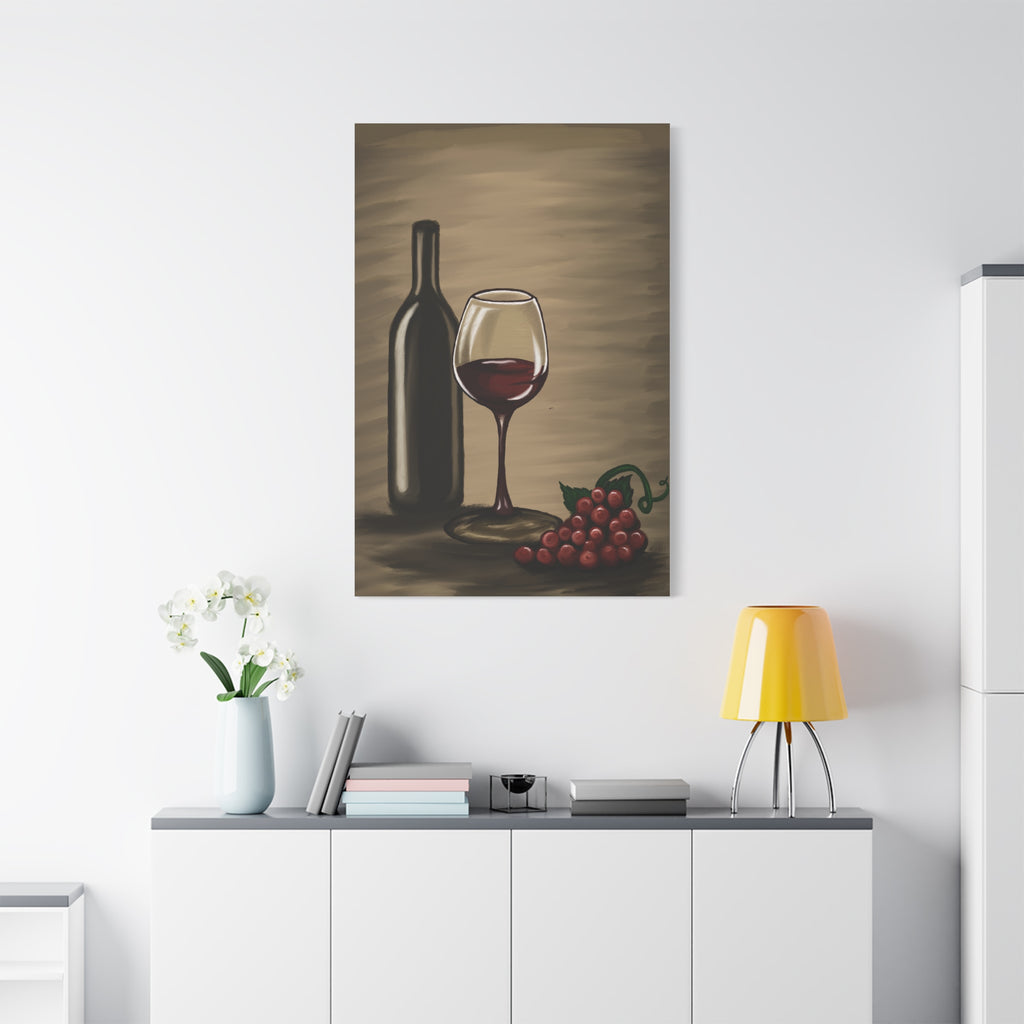 Wine Bottle & Glass Canvas Print — Stretched Matte Wall Art for Kitchen, Dining Room, or Wine Cellar