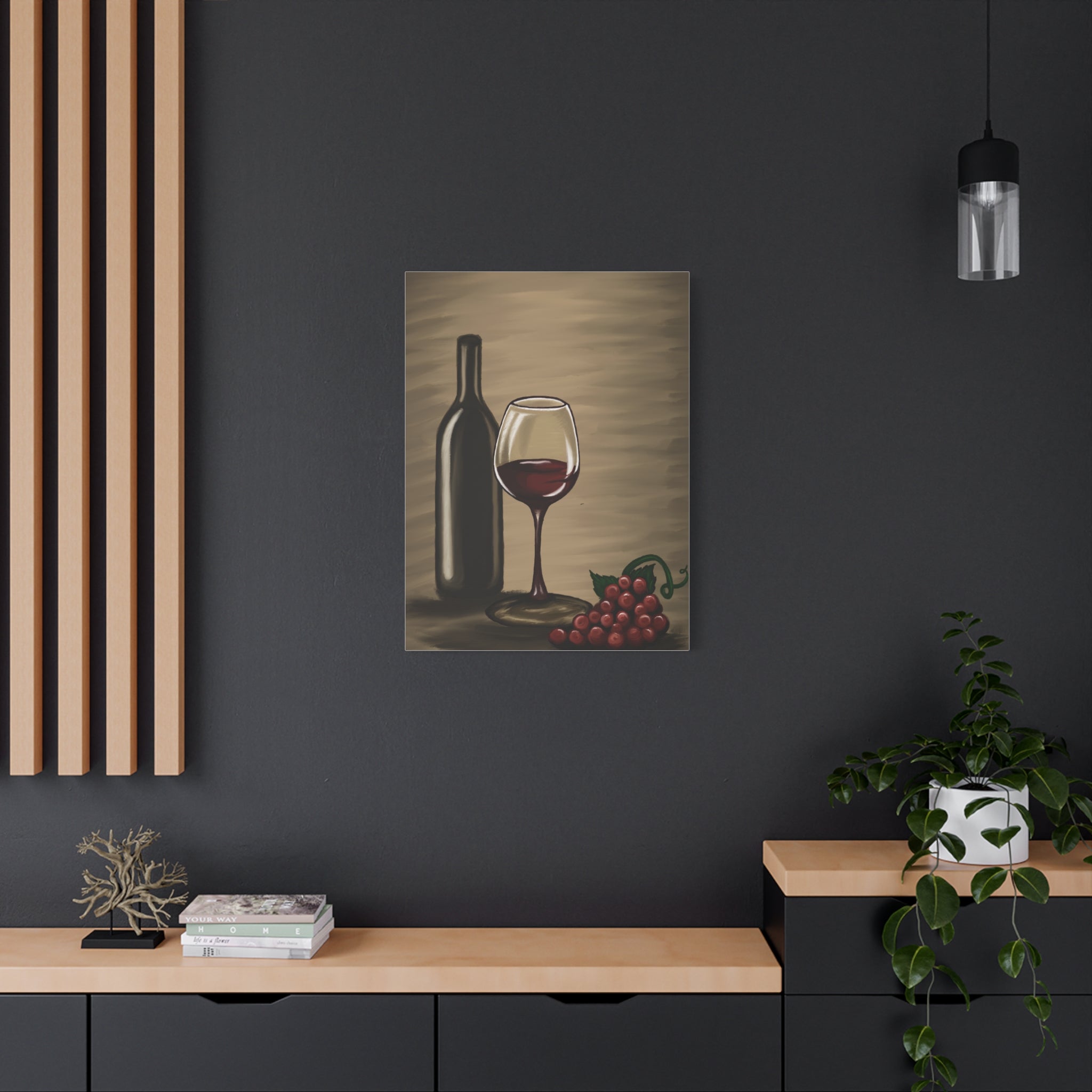 Wine Bottle & Glass Canvas Print — Stretched Matte Wall Art for Kitchen, Dining Room, or Wine Cellar