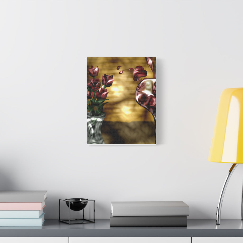 Floral Wine Art Canvas — Tulips & Glass Matte Stretched Wall Art