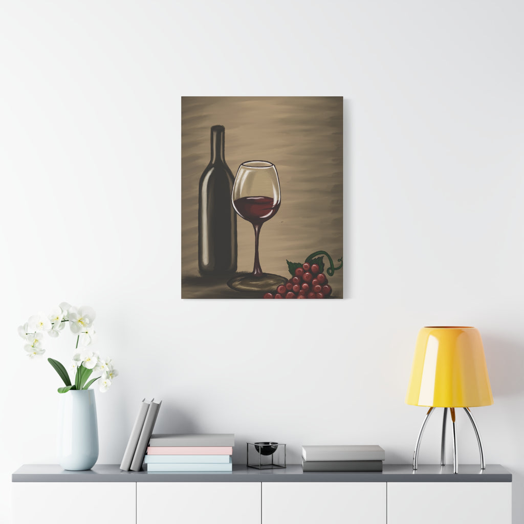 Wine Bottle & Glass Canvas Print — Stretched Matte Wall Art for Kitchen, Dining Room, or Wine Cellar