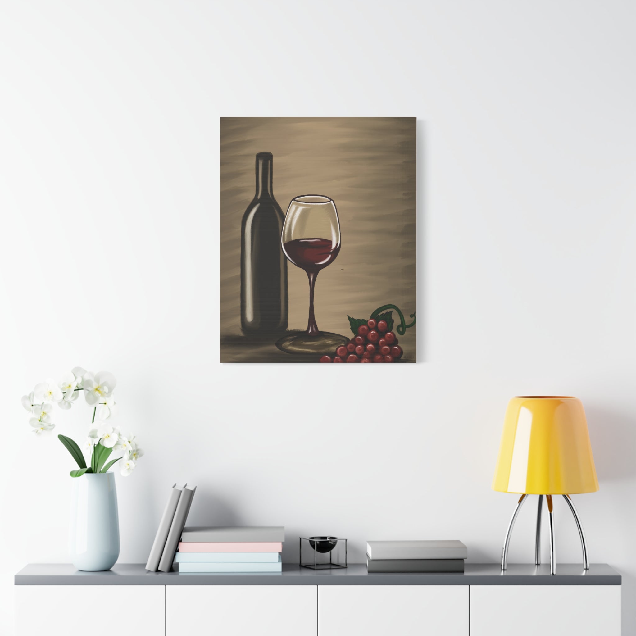 Wine Bottle & Glass Canvas Print — Stretched Matte Wall Art for Kitchen, Dining Room, or Wine Cellar