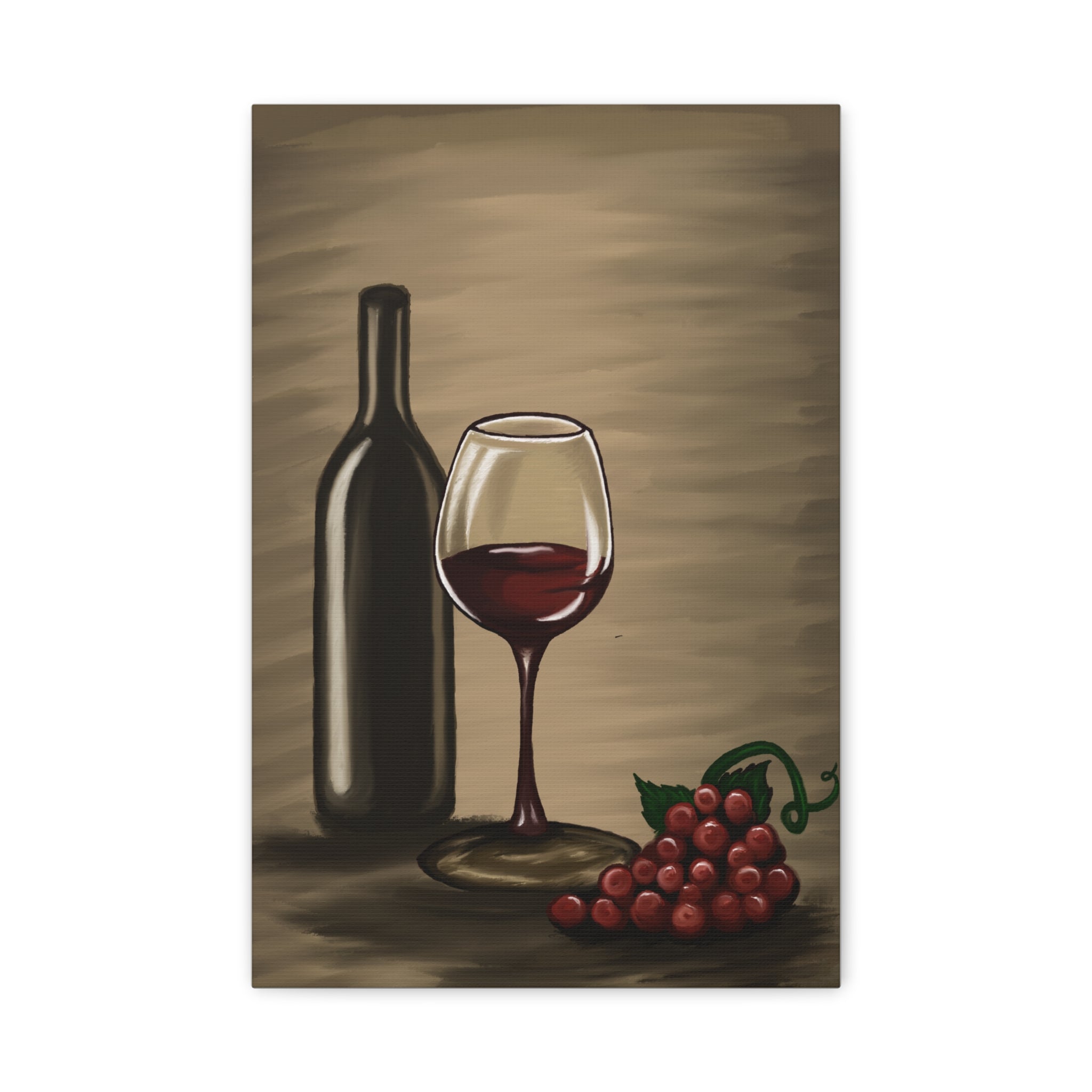 Wine Bottle & Glass Canvas Print — Stretched Matte Wall Art for Kitchen, Dining Room, or Wine Cellar