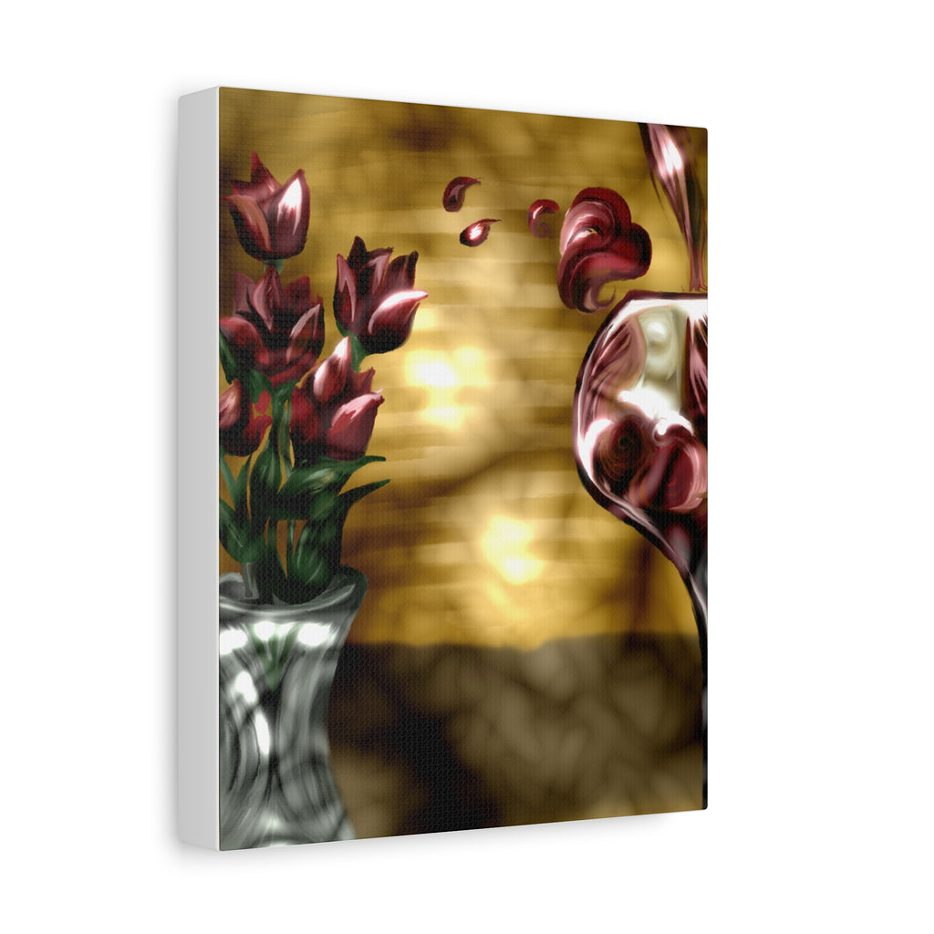 Floral Wine Art Canvas — Tulips & Glass Matte Stretched Wall Art