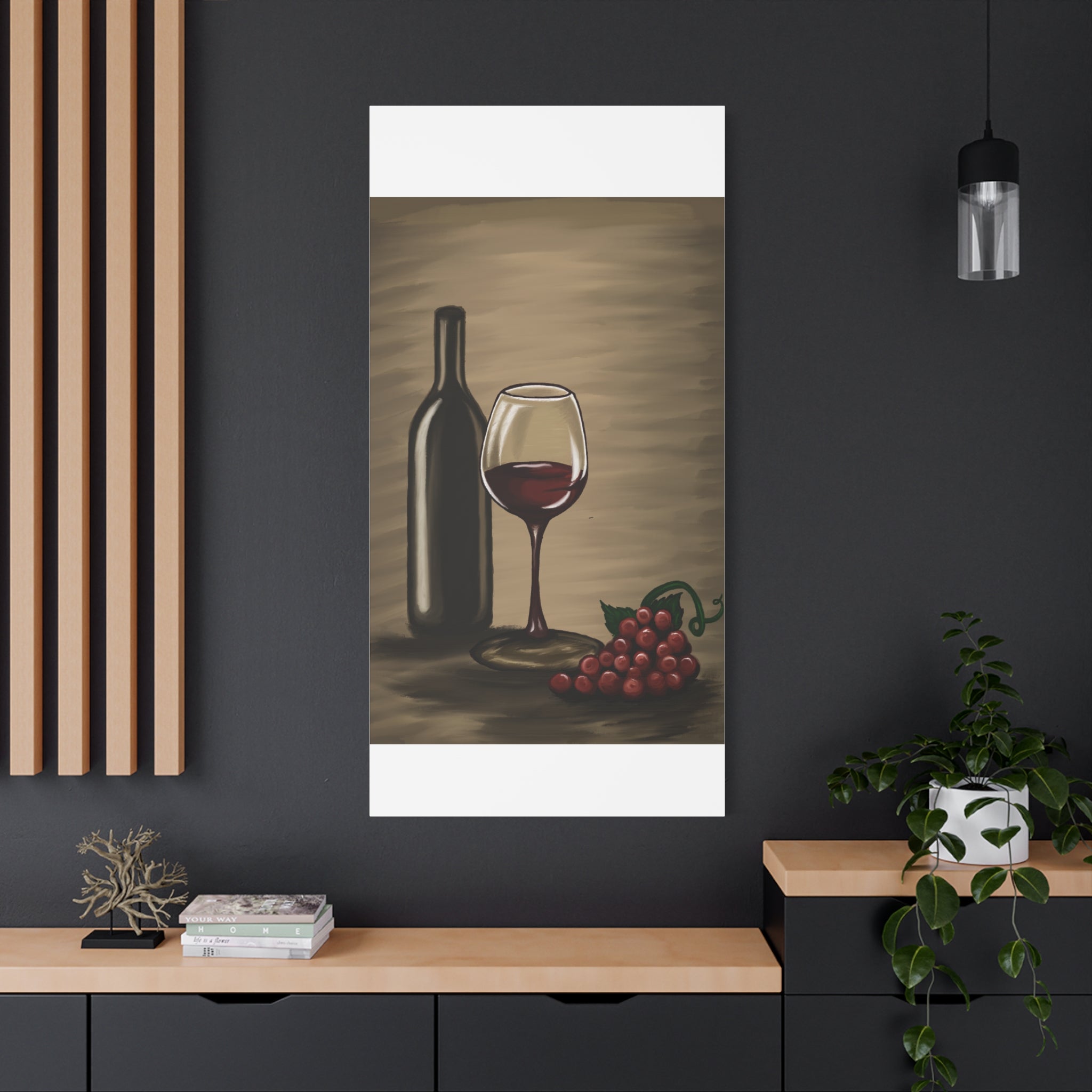 Wine Bottle & Glass Canvas Print — Stretched Matte Wall Art for Kitchen, Dining Room, or Wine Cellar