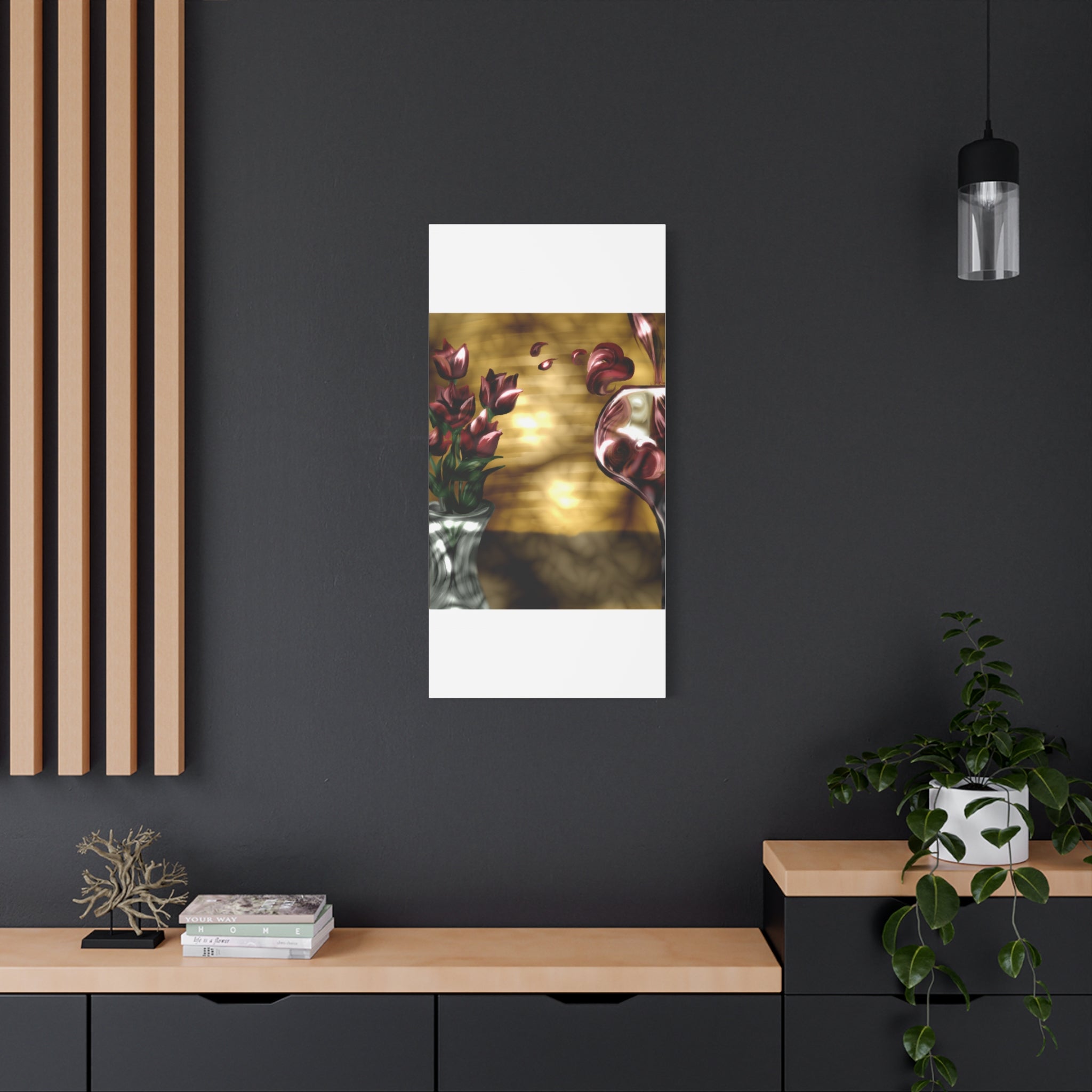 Floral Wine Art Canvas — Tulips & Glass Matte Stretched Wall Art
