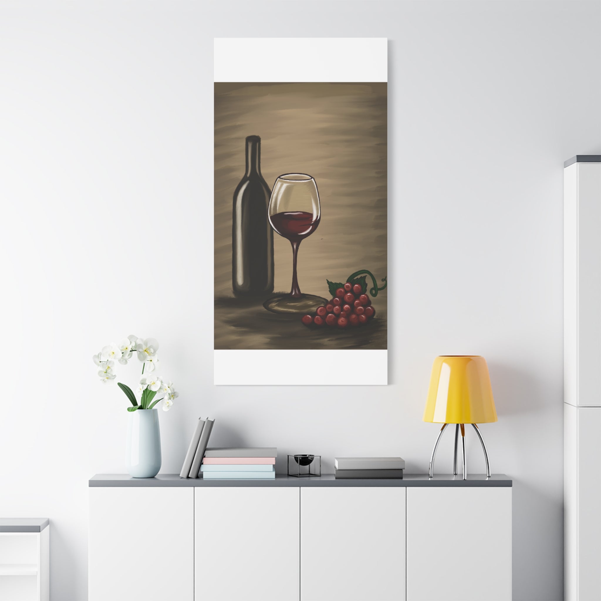 Wine Bottle & Glass Canvas Print — Stretched Matte Wall Art for Kitchen, Dining Room, or Wine Cellar