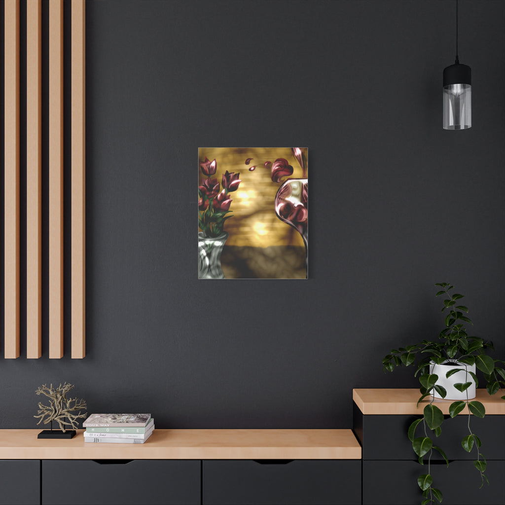 Floral Wine Art Canvas — Tulips & Glass Matte Stretched Wall Art