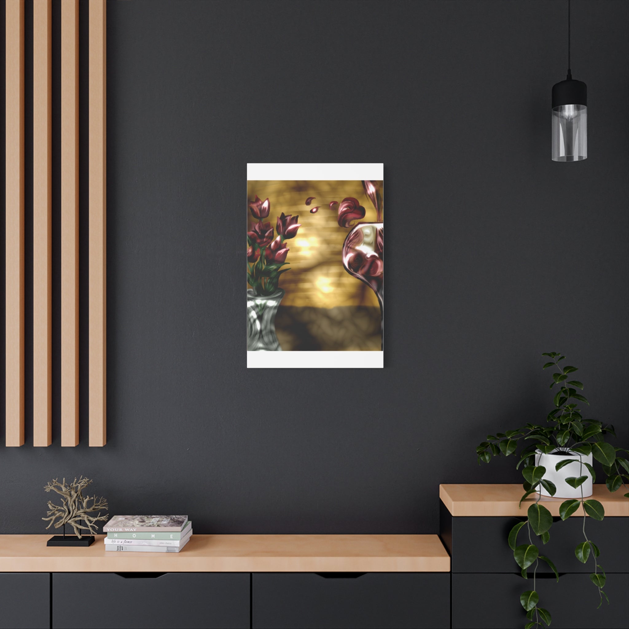 Floral Wine Art Canvas — Tulips & Glass Matte Stretched Wall Art