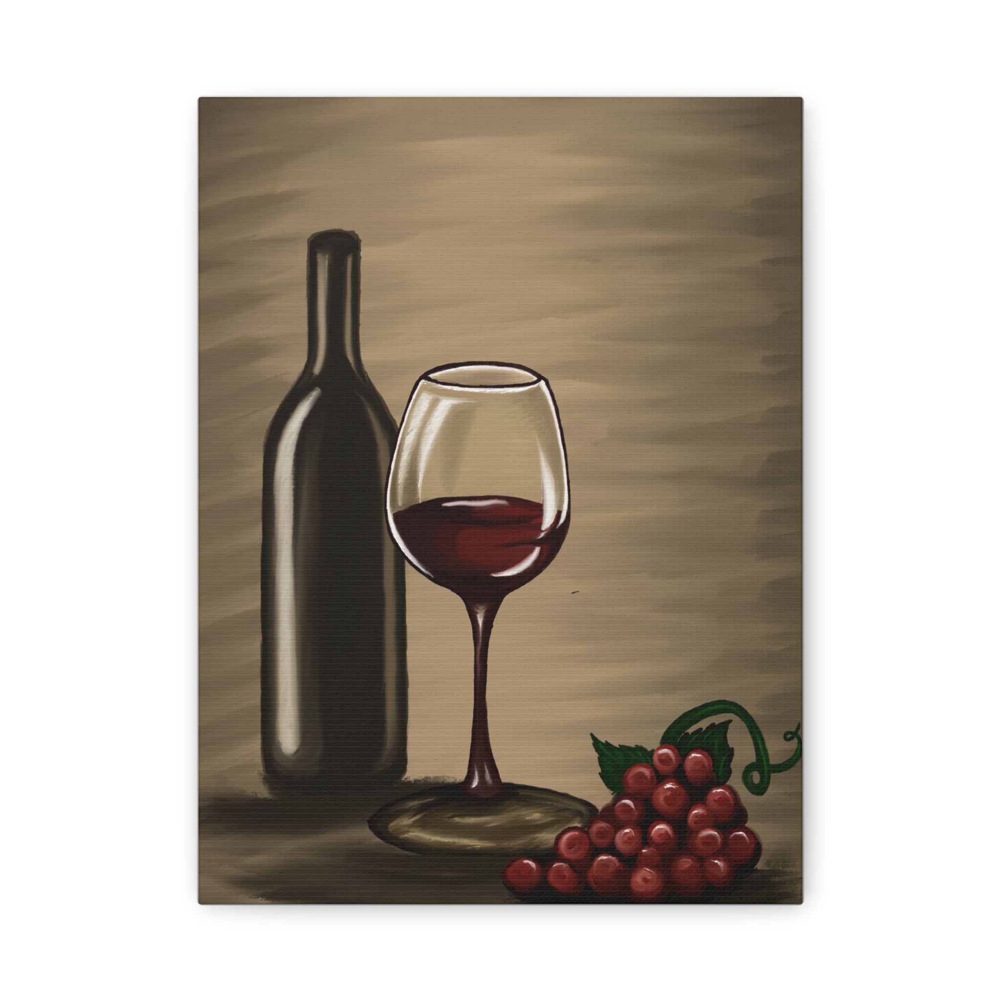 Wine Bottle & Glass Canvas Print — Stretched Matte Wall Art for Kitchen, Dining Room, or Wine Cellar