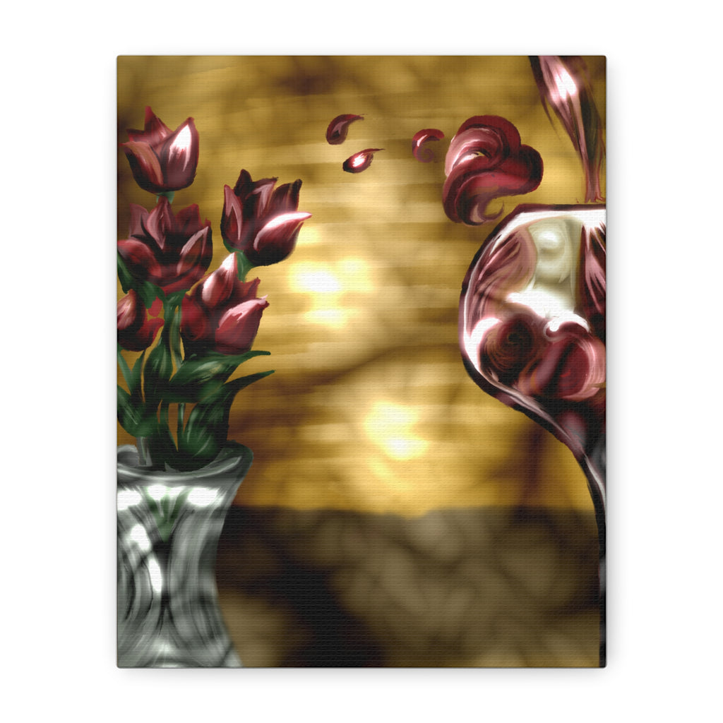 Floral Wine Art Canvas — Tulips & Glass Matte Stretched Wall Art